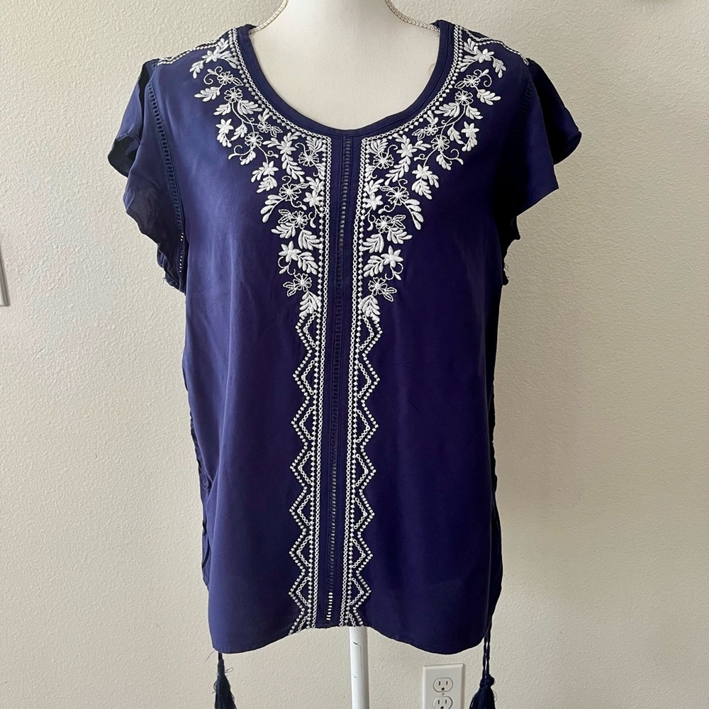 Embroidered Navy Blue Women's Top